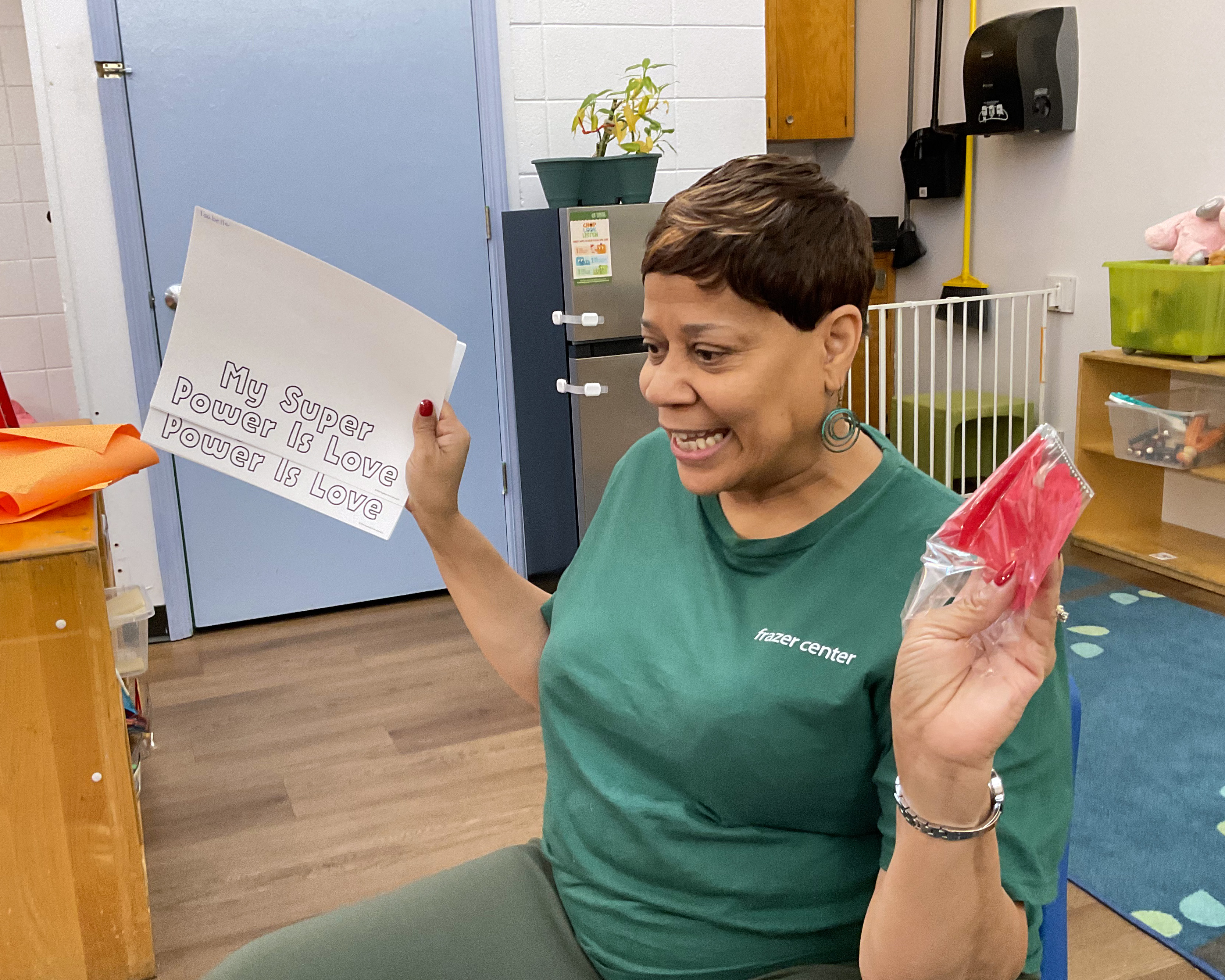 Cathy leading an art project — “My Super Power is Love”