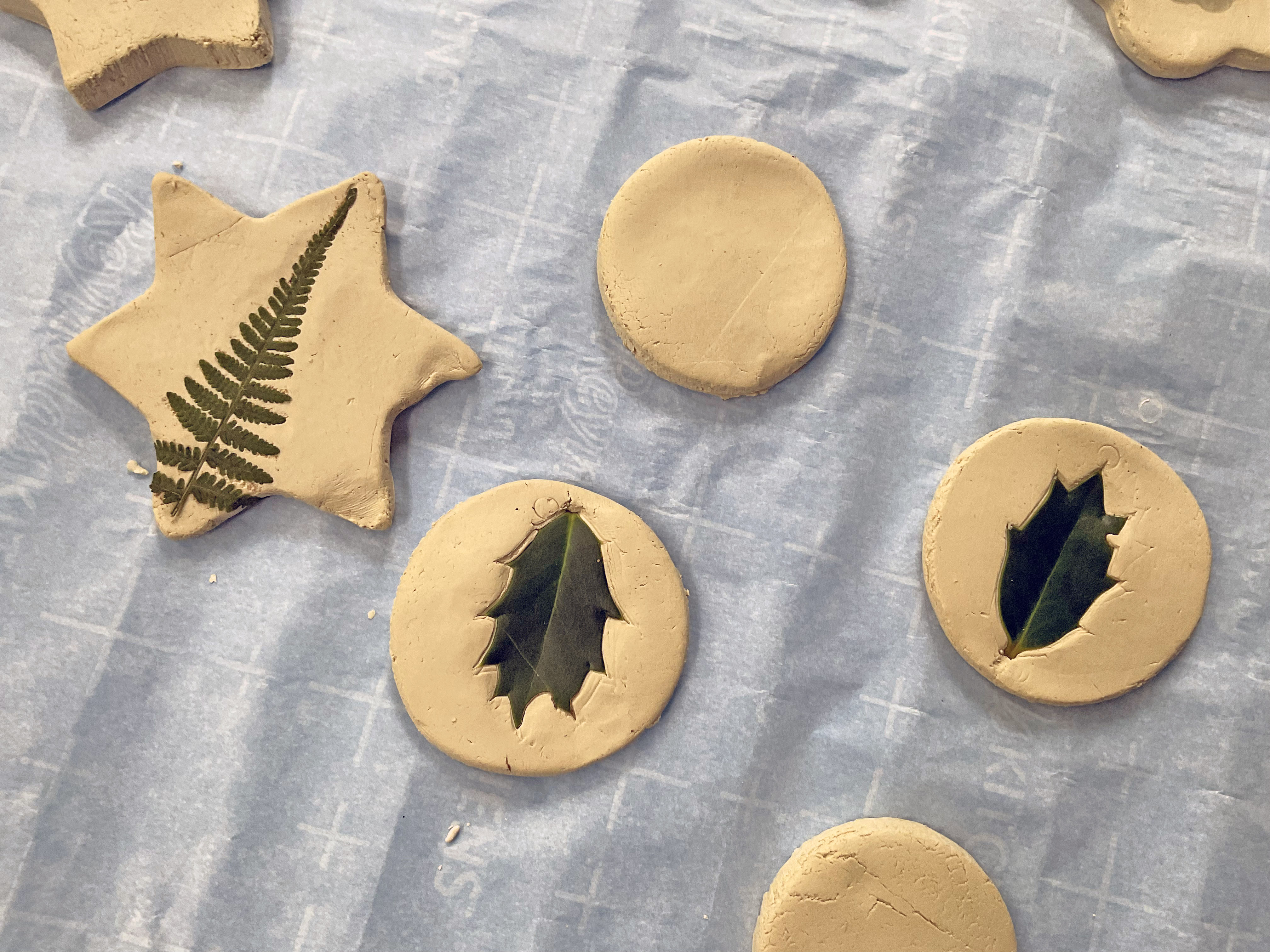 Ornaments in process with botanicals from the Frazer campus