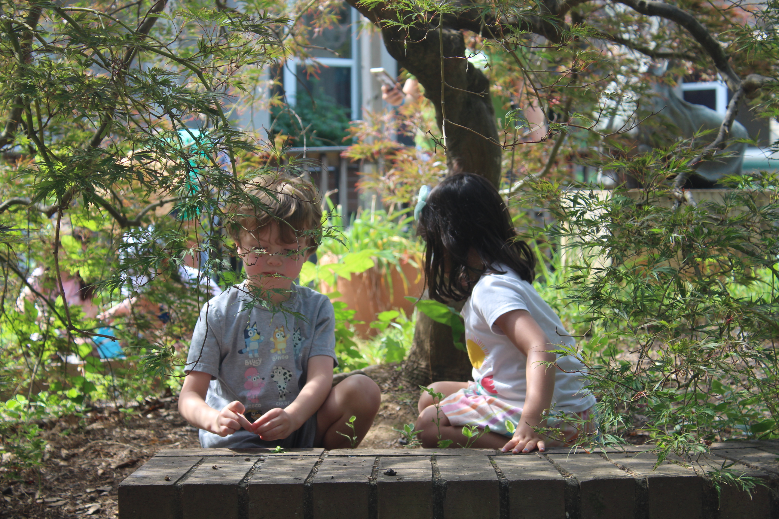 Campers playing in Frazer’s courtyard garden.