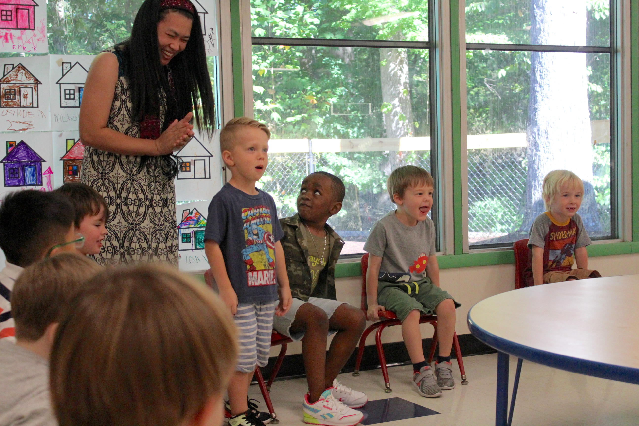 Cadence and his classmates learning to play Musical Chairs