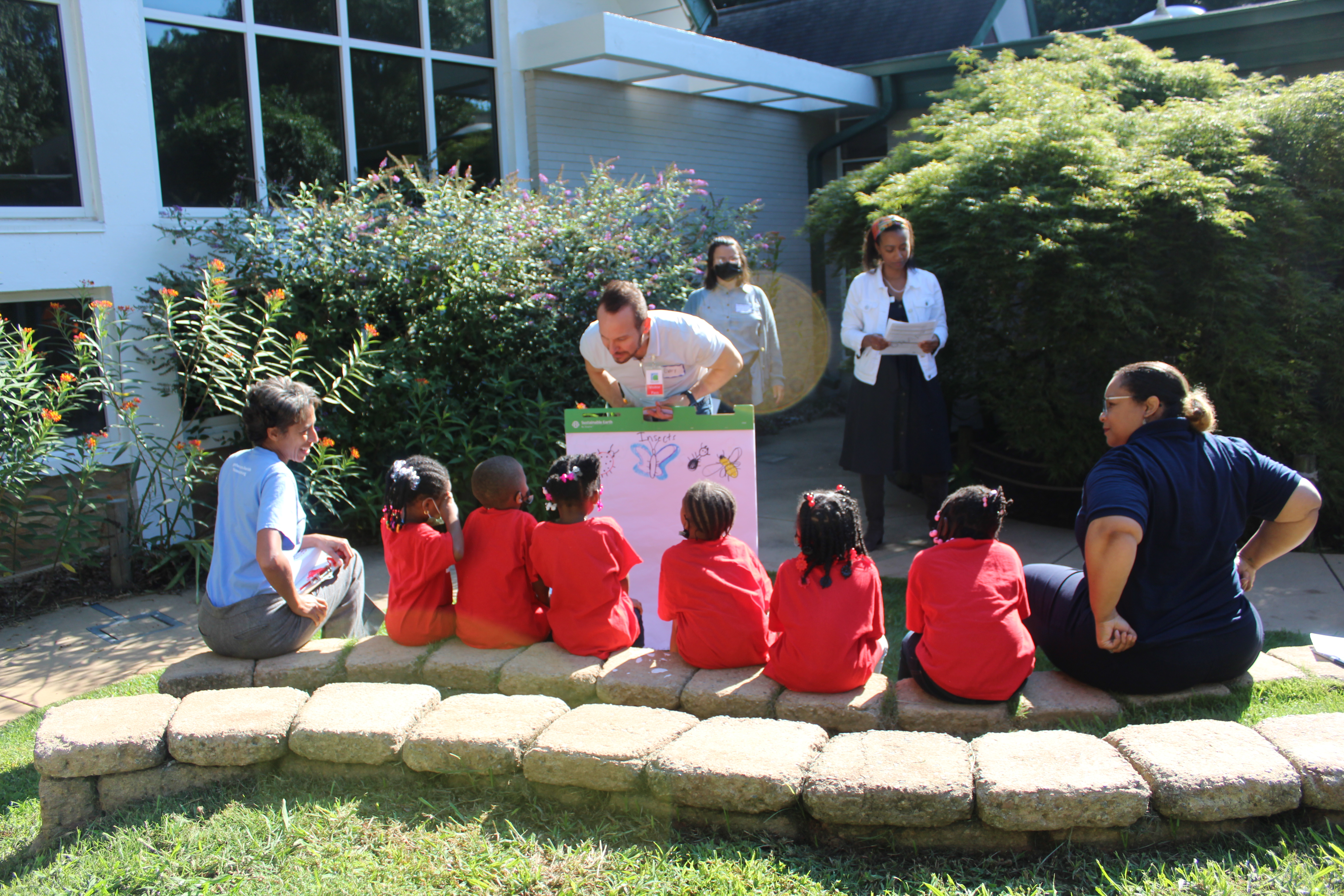 A few weeks later, the Our House children and staff came to Frazer. Dr Gary Bingham met everyone in the Sensory Garden to lead a scavenger hunt in the forest.