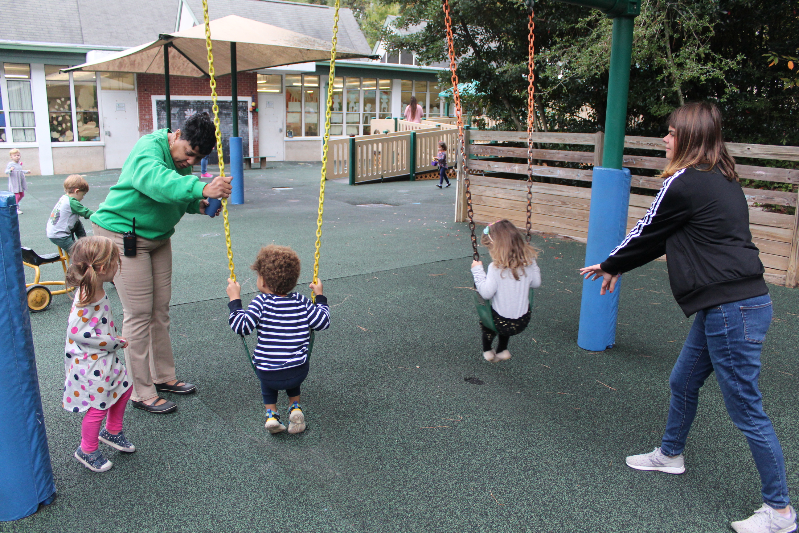 Maggie learns from Ms. Cathy about redirecting behaviors on the playground.